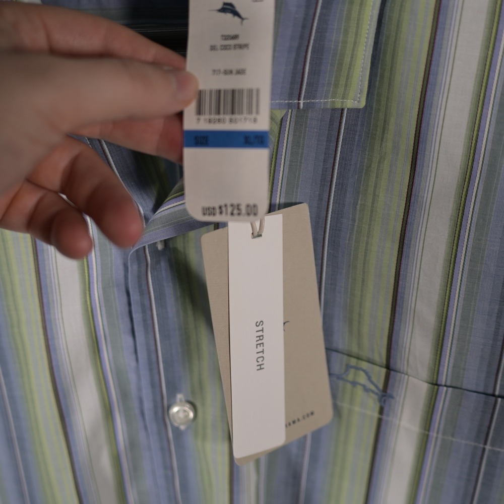 Tommy Bahama Del Coco Stripe Pima Cotton Shirt Mens XL Blue Green T220491 NEW - Picture 7 of 11